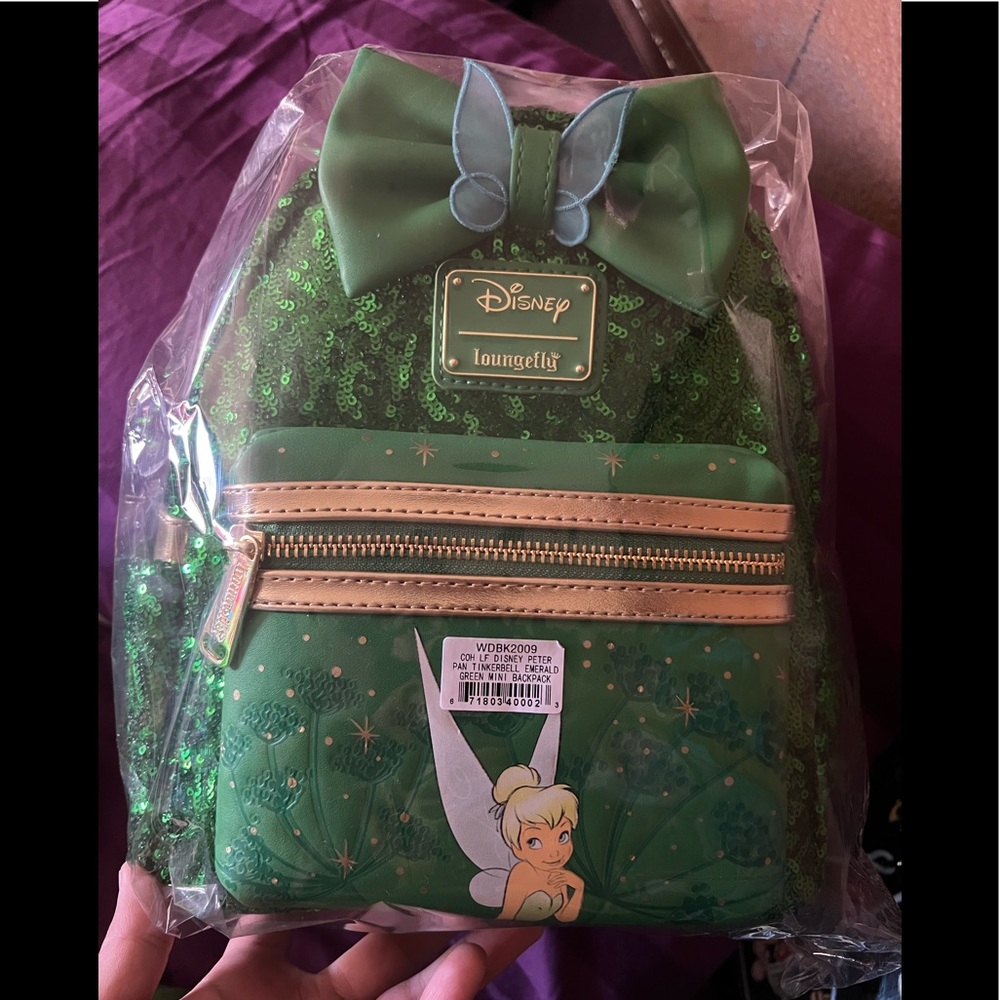 Loungefly Perfectly Imperfect Tinkerbell Green Sequin Mini Backpack